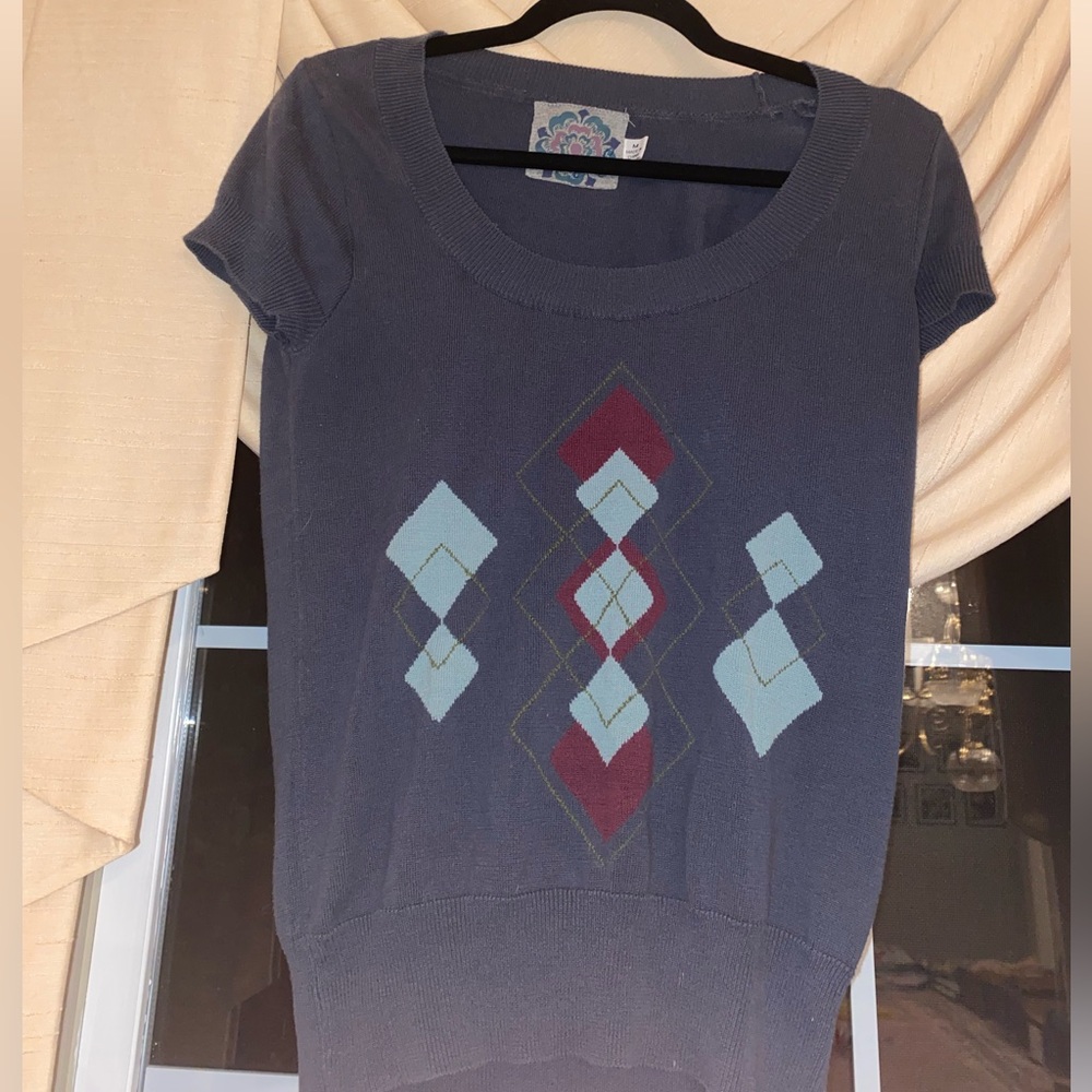 Rusty argyle short sleeve knit top sz M